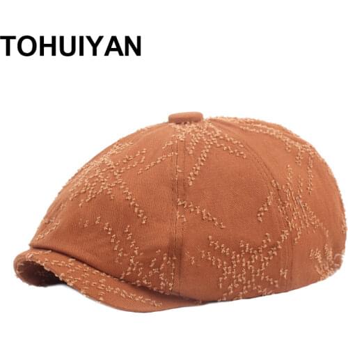 TOHUIYAN Washed Cotton Newsboy Caps for Men Summer Autumn Women Hats Fashion Baker Boy Driving Hat Unisex Boinas Flat Cap