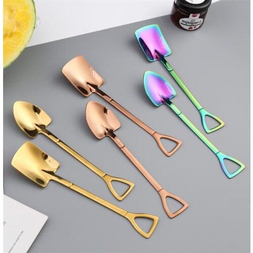 2pc Stainless Steel Shovel Spoon For Coffee Tea Kitchen Gadget And Accessories Silver Gold Color Dessert Spoon Christmas Gift