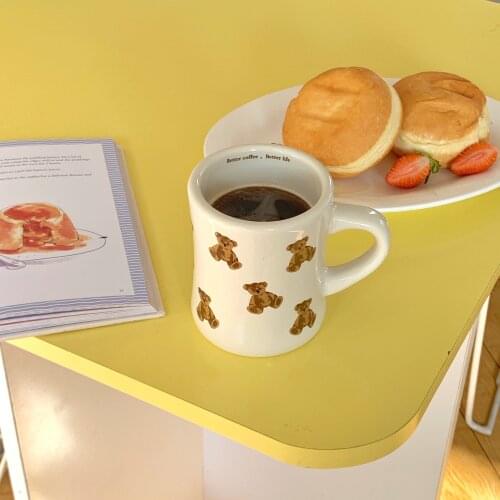 Korean Niche Kawaii Chocolate Bear Mug Girl Retro Coffee Cup Afternoon Tea Cute Ceramic Mug