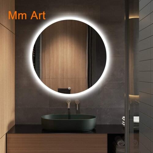 50cm 60cm 70cm 80cm Round Shape Wall Mounted LED Lighted Touch Screen Bathroom Mirror Decor Wall Round