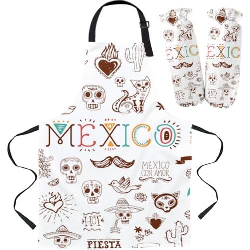 Mexican Skull Ct Cartoon Cactus Apron Kitchen Household Cleaning Pinafore Barber Apron Cooking Accessories Aprons for Woman