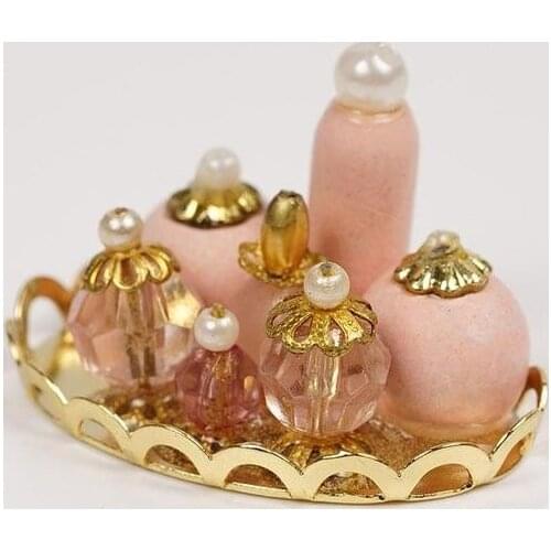 Pink Perfume Tray Mini Simulation Bathroom Model Diy Dollhouse Miniature Decor Furniture Models 1/12 Doll House Play Accessories