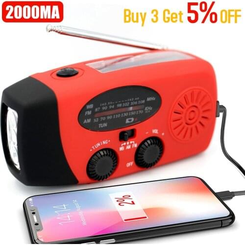 2020 Multifunctional Hand radio Solar Crank Dynamo Powered AM/FM/NOAA Weather Radio Use Emergency LED Flashlight and Power Bank