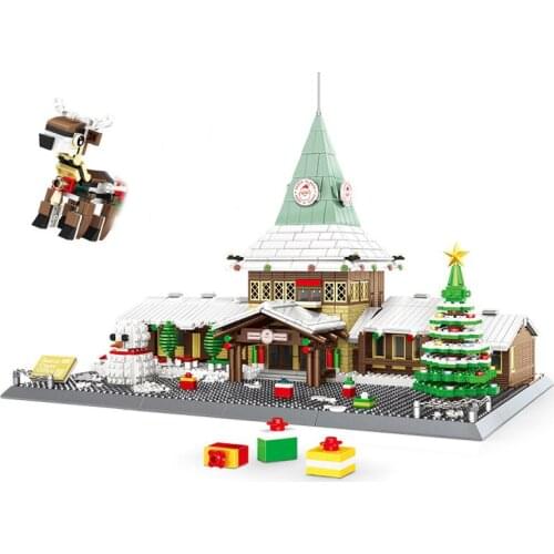 6218 City Creator Street View Series Santa Claus Office Elk Sleigh Christmas Tree Building Blocks Bricks Toys For Children
