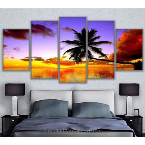 Diy square round drill diamond painting 5 pcs Palm Trees sunset seascape Landscape 5d diamond mazayka embroidery crystal FF407