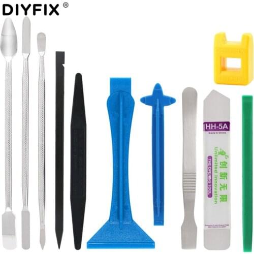 DIYFIX 11Pcs Mobile Phone Repair Tools Kit Metal Spudger Set Magnetic Pick Up Tool for iPhone Tablet Computer Pry Opening Tools