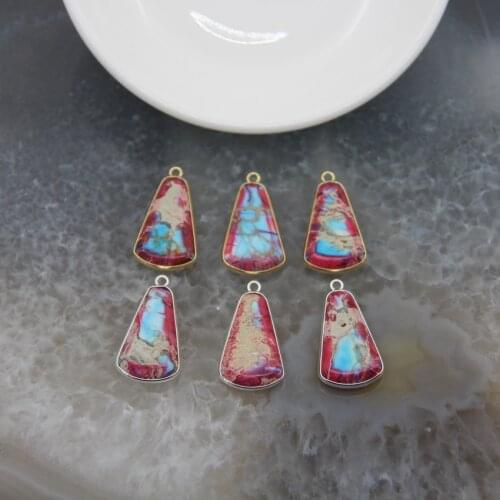 Natural Emperor Stone Trapezoid Slice Slab Pendant,Two-color Sea Sediment Imperial Jaspers Golden/Silvery Necklace DIY Jewelry