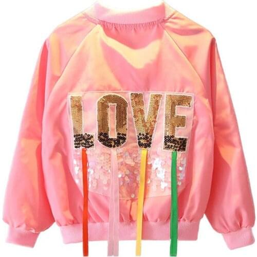 2-10 Years Love Sequins Girls Coat 2021 New Spring Autumn Windbreaker Jacket For Girl Kids Birthday Present Children Outerwear
