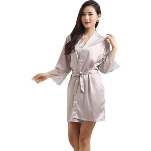 Mid-sleeve Sexy Women Nightwear Robes Plus Size M L XL XXL Lace Real Silk Female Bathrobes Free Shipping 2016 Vs Brand Hot
