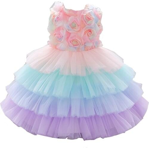Flowers Toddler Girls Birthday Party Dress Elegant Princess Baby Performance Ball Gown Prom Kids Clothes