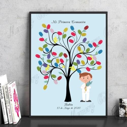 Custom Name Date Canvas Print Fingerprint DIY Signature Guest Book For Kids Baptism Boys Girls First Holy Communion Decoration