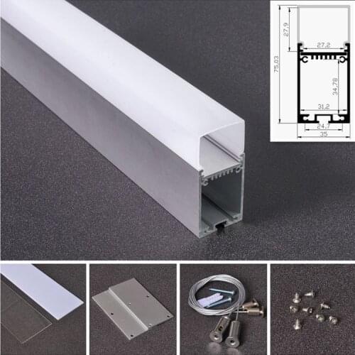 1M/2M long 35mm*75mm size aluminum alloy profile with milky PC cover;With steel rope;Aluminum led profile for led strips light