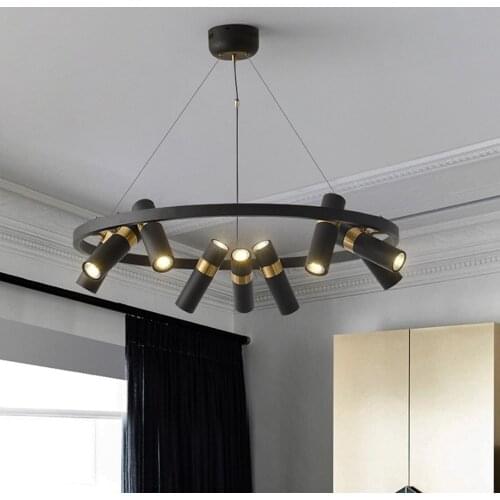 Industrial Creative LED Chandelier Dining Living Room Black Round Pendant Lamp Bedroom Clothing Store Rotatable Hanging Light