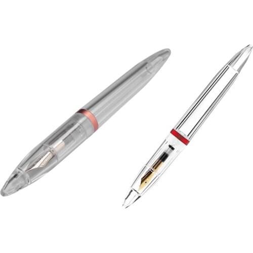 2X 0.5Mm Nib Fountain Pen With Eyedropper High Capacity Transparent Pens Office School Rose Gold & Red