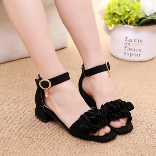 Childrens Sandals Girls' Shoes High Heel Korean Princess Beach Shoes Children Black Performance Shoes Anti-Slip