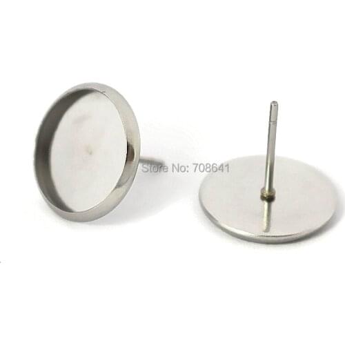 Stainless Steel Stud Earrings post Bases Settings with Round Smooth Bezel Cabochon Ear Pins SUS Earrings Gold tone DIY Findings