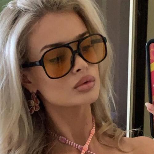 Vintage Yellow Lens Oversized Sunglasses Women Men Luxury Brand Big Frame Female Trending UV400 Pilot Sun Glasses Shades очки