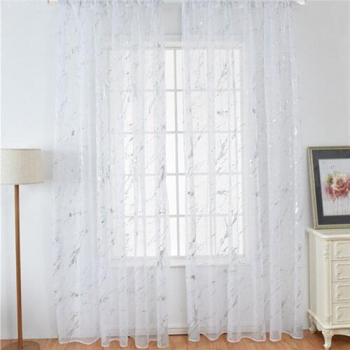 Modern Transparent Piercing Marble bronzing bronzing silver screen Print Fresh Screen Curtains Waterproof Polyester Curtains