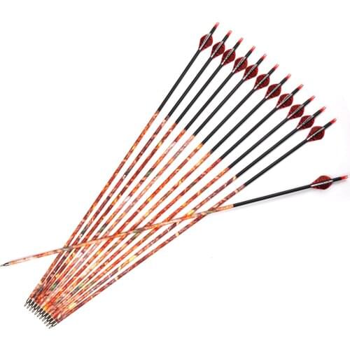 30 Inches Carbon Arrow Spine 500 OD7.8mm With Replaceable Arrowhead for Compound/Recure Bow Archery Hunting Shooting