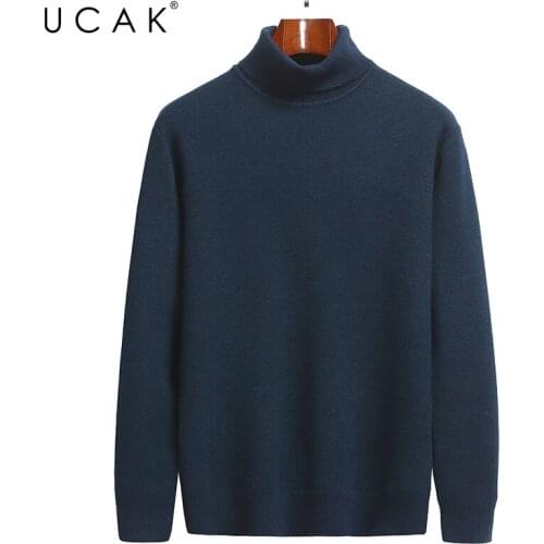 UCAK Brand Casual Turtleneck Solid Color Sweaters Men Clothing Streetwear Sweater Pull Homme Autumn Winter Thick Pullover U1280