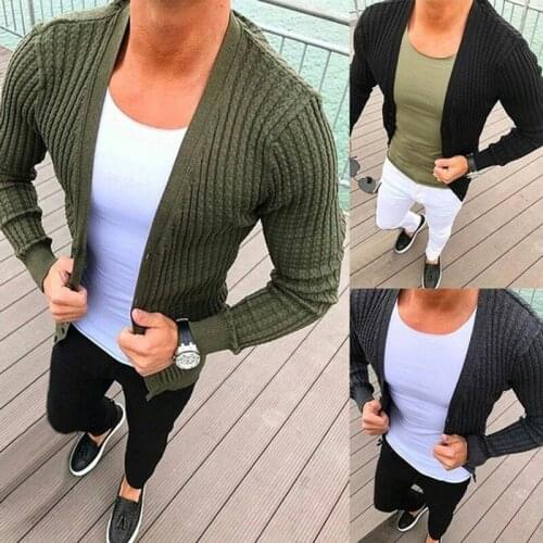 Sweater Mens Autumn V-Neck Men Cardigan Casual Loose Solid Sweater Twist Flower Fashion Warm Coat Comfortable Men Cloth