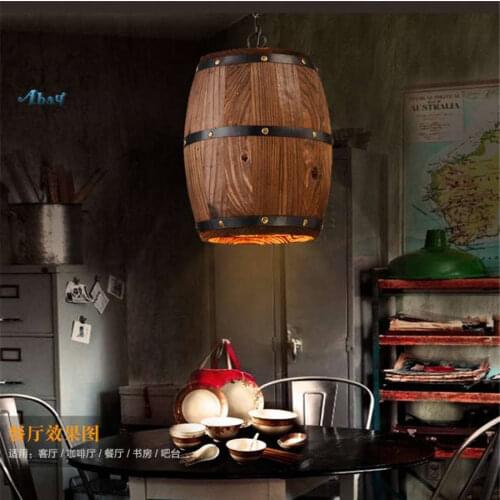 Creative Country Wooden Barrel Pendant Lights for Kitchen Bar Dining Room Tea Shop E27 Lighting Fixtures vintage led hang lamp