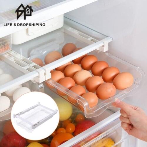 Egg storage box Kitchen Fruit Egg Organizer Storage Rack Box Fridge Freezer Shelf Holder Pull-out Drawer Space Saver