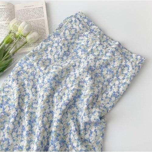 Fashion Floral Print Midi Skirt Women 2021 Summer Autumn Vintage Elegant Holiday Korean A-line Blue Medium Long Skirt