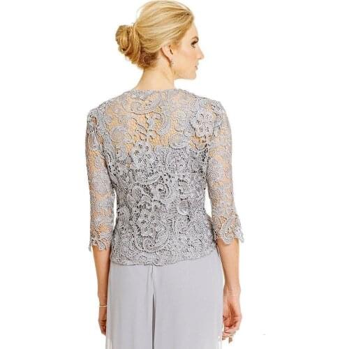 Custom made Elegant 2 Pieces Women Lace Mother of the Bride Dress Pants suit Long Sleeves for Wedding Lilac sliver 2021 Outfit