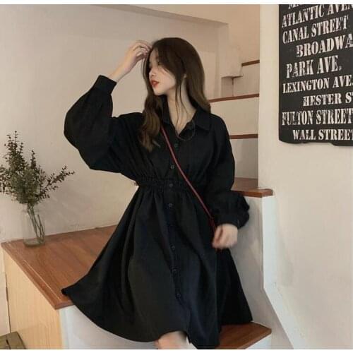 Woman Dress Long Sleeve Preppy Style Solid Sweet undefined Dresses Simple Elegant Pleated Japanese Students Womens Streetwear