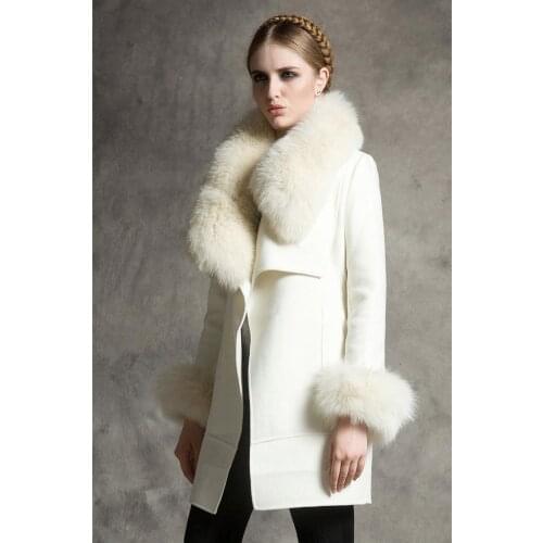 2021 Fur Coats Parkas New Autumn Winter Women Elegant Slim Solid Woolen Coat Fur Collar and Sleeve Warm Outwear Fashion Casaco