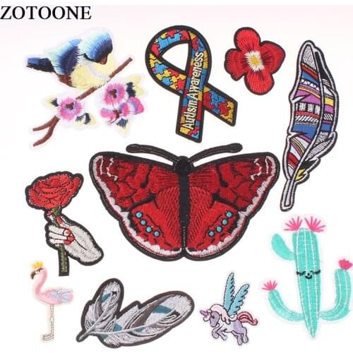 ZOTOONE Cartoon Embroidered Iron on Patches for Clothing DIY Cute Butterfly Feather Flower Girl Skirt Denim Stickers Badges E