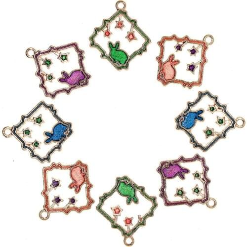 10pcs/pack 24*21mm Square Enamel Charms Star Rabbit Pendant For Necklace Bracelet DIY Fashion Jewelry Accessories Findings