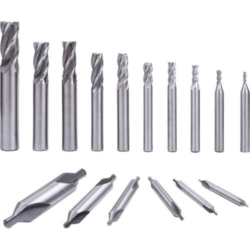 16PCS HSS CNC Cutter Drill Bits Straight 4 Flute Mill Bit Set Center Drill Bits Lathe 60 Degrees Countersink Drill Bits