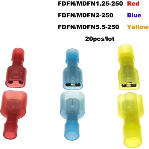 20Pcs Male Female Insulated Crimp Terminal MDFN/FDFN Electric Wire Connector Brass Nylon Joint Connectors 22-10AWG 0.5-6mm2