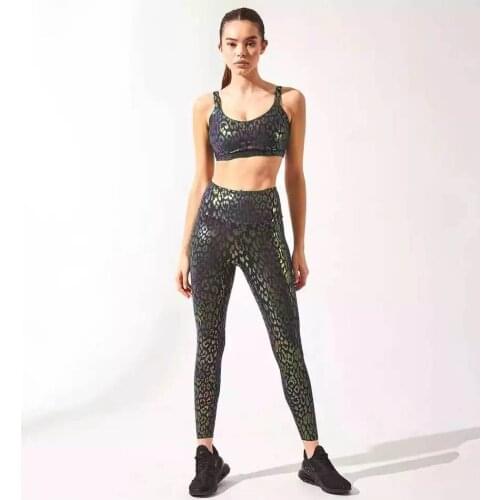 2021 Net Red Bronzing Yoga Sets Women Gym Sport Clothes Leopard Leggings Set for Gym Wear Fitness Suit Femme Workout Sportswear
