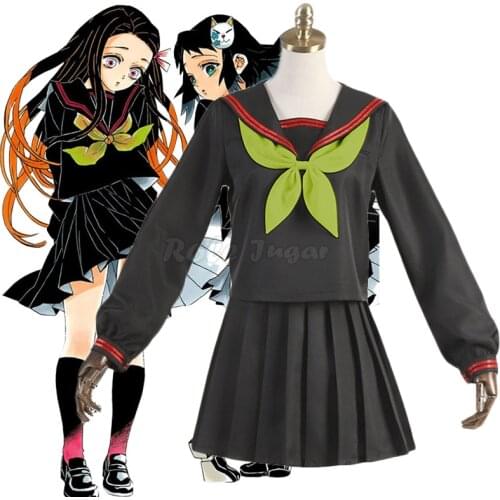4PCS Demon Slayer Kimetsu no Yaiba Cosplay Costume Kamado Nezuko Japan Anime Women Girl JK School Uniforms Sailor Outfit C62M170