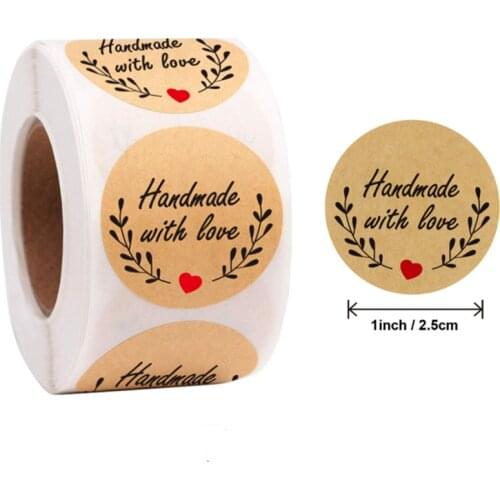 500/1000pcs 1Inch DIY Hand Made Handmade With Love Label Wedding Stickers Adhesive Sticker Kraft Paper labels Wholesale price