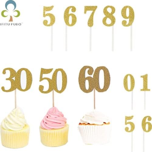 1Set Cake Inserts 0-9 Glitter Numbers Acrylic Cake Inserts Decoration White Paper Stick Diy Party Decoration WYW
