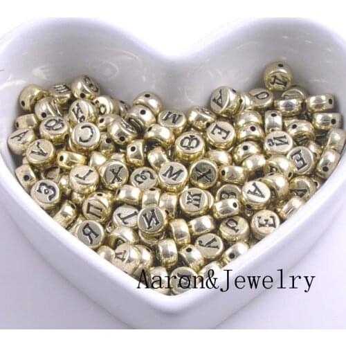 Accessories Diy 400PCs Flat Round acrylic Spacer Beads Mixed Russian Alphabet/Letter Gold Beads 7x4mm YKL0374