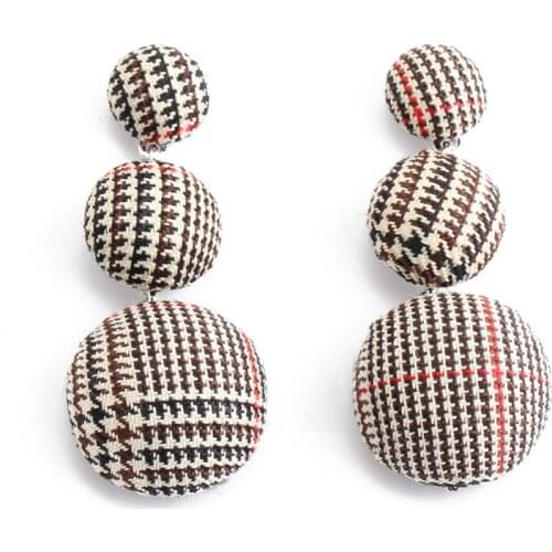 Beadsland Autumn Winter Fashion Chic Stripe New Drop Earring For Women Round Cloth Flannel Earring Half Ball Dangle Long Earring