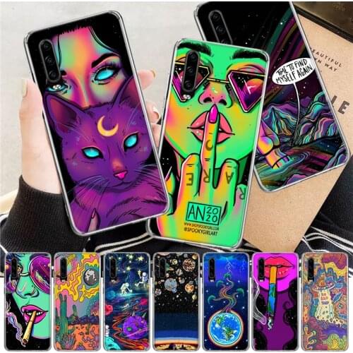 Trippy Art Aesthetic Customer Soft Cover Phone Case For Huawei P30 P20 P10 P40 Mate 30 20 10 Pro Lite P Smart Z Plus + Customize