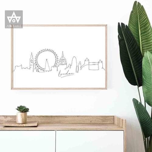 Black and White World New York City Skyline Rome Wall Art Line Drawing Canvas London Poster Prints Paintings Picture for Living