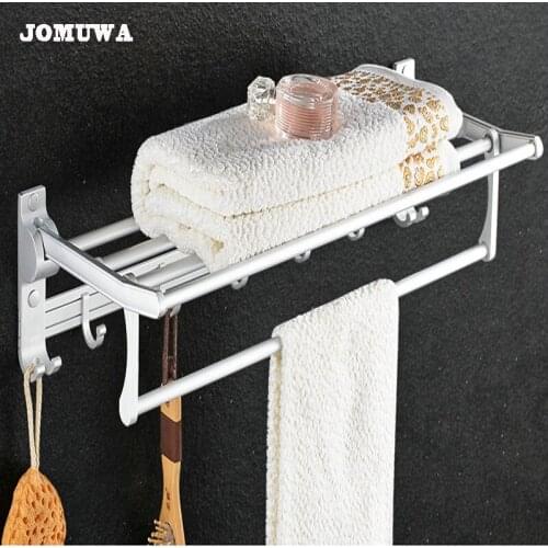 Bathroom towel holder, Foldable towel rack,60cm Wall Mounted Space Aluminum towel rack with hooks