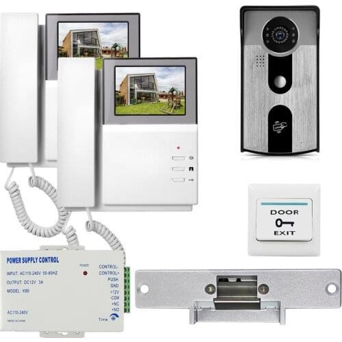DIYSECUR 4.3" Video Intercom Video Door Phone Doorbell 1 Camera 2 Monitor RFID Reader for Home / Office Security System