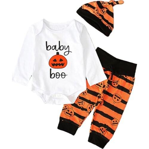 New born baby clothes Jumpsuit pumpkin One-piece long-sleeved top+Long pants+hat 3 piece set Halloween Cosplay baby romper 0-24M