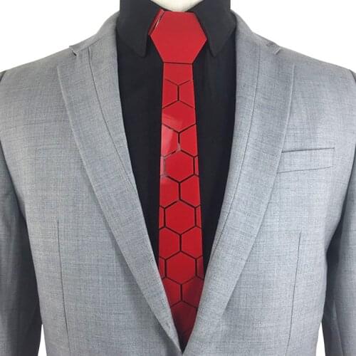 GEOMETIE Fashion Brand Mens Necktie Honeycomb Shape Slim Fit Glossy Red Tie Happy Wedding Groom Necktie All Match Accessory