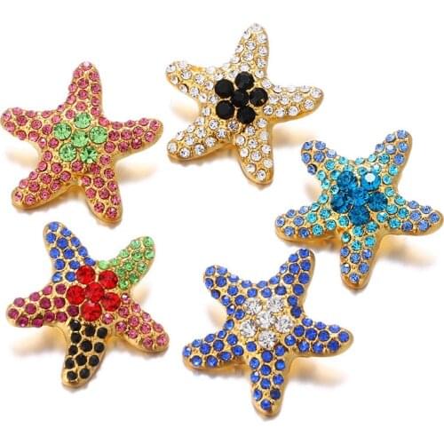 KZ1615 New Beauty Rhinestone Colorful starfish metal 18mm snap buttons 4 colors fit 18mm snap jewelry wholesale
