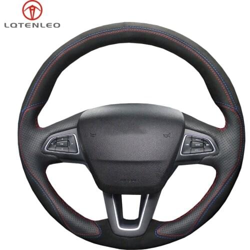 LQTENLEO Black Suede Leather Steering Wheel Cover For Ford Focus 3 2014-2018 Kuga Escape C-MAX Ecosport 2015-2019 Grand C-MAX