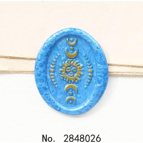 Mandalas Sun and Moon phase wax Seal Stamp,Oval Shape Seal Stamp Kit invitation seal, gift envelope packing seal, party stamp
